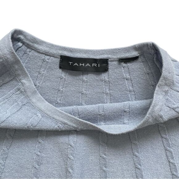 TAHARI Gray lavender undertone Cable Knit Sweater, light batwing 3/4 sleeve M/L - Picture 5 of 9